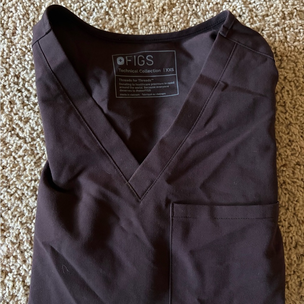 Figs Dark Brown V-Neck Scrub Top